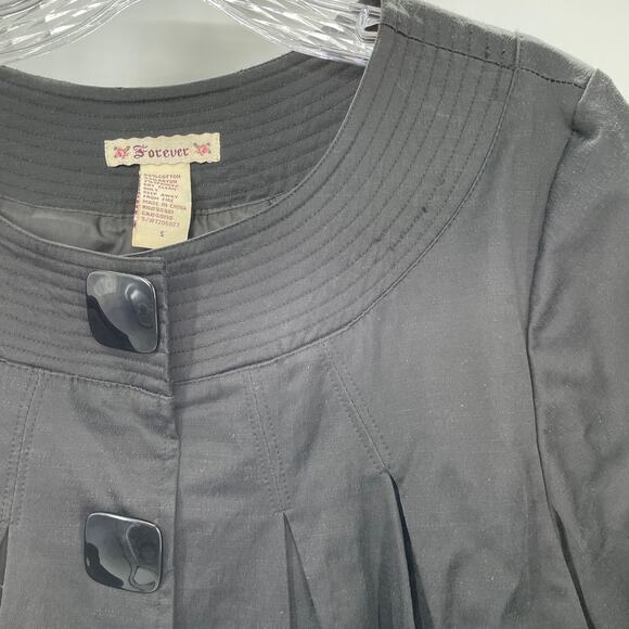FOREVER Black Blazer Button Down Swing Cropped 1/2 Sleeve Jacket S - Picture 6 of 11